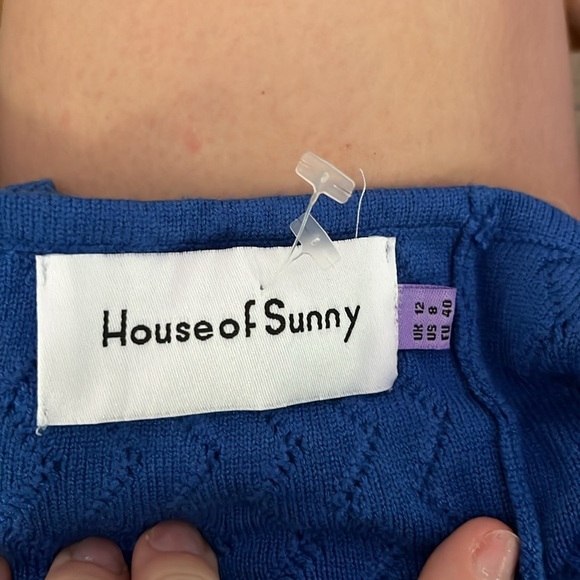 House Of Sunny Blue Knitted Bohemian Adjustable Spaghetti Strap Crop Top A23 - Picture 5 of 5